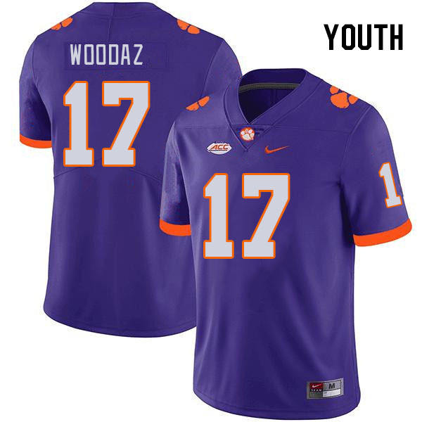 Youth #17 Wade Woodaz Clemson Tigers College Football Jerseys Stitched-Purple - Click Image to Close
